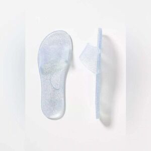 Melissa Anthropologie Silver Glitter Jelly Slide Sandals Clear PVC Flat Size 8
